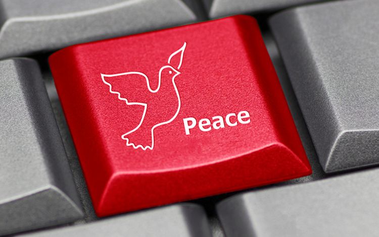 Eine Friedenstaube auf der PC-Tastatur