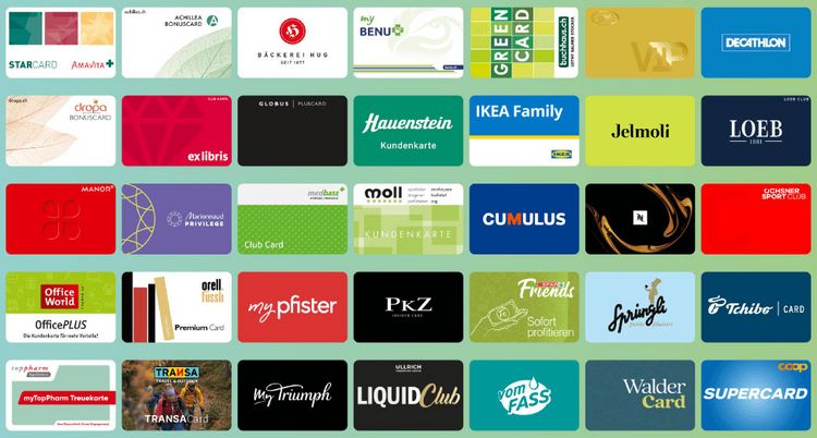 Eine Übersicht der Kundenkarten, die in die Twint-App integriert werden können