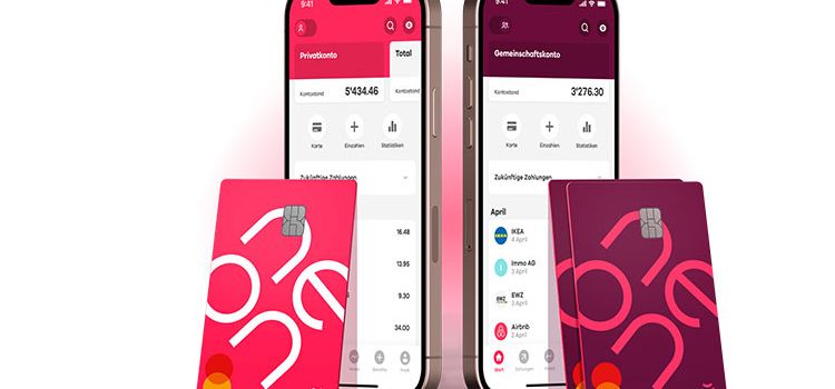 Smartphone mit Debitkarten der Neo-Bank Neon