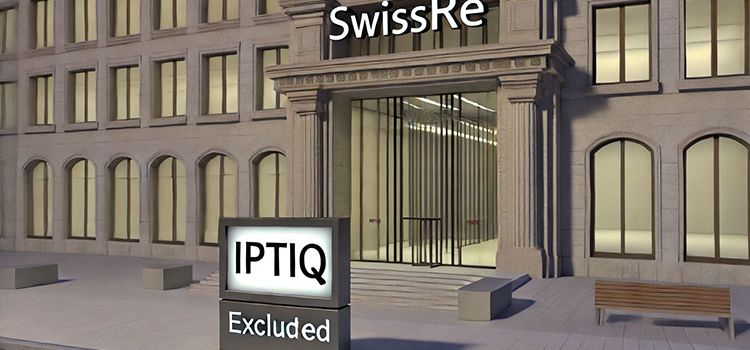 Gebäude der SwissRe mit einem Schild von IPTIQ davor, das InsurTech bleibt ausgeschlossen