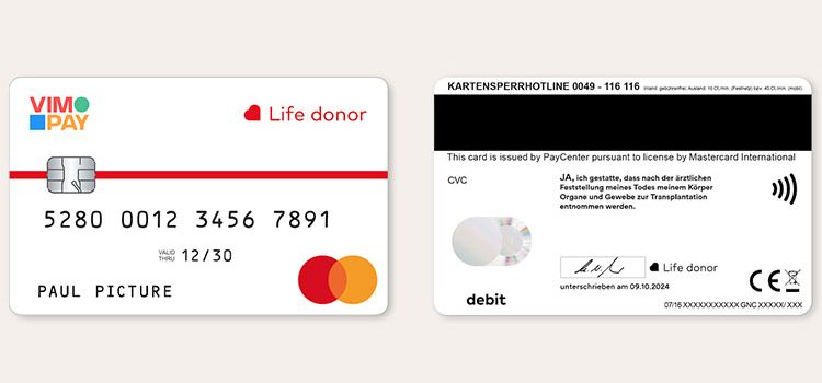 Bankkarte von Mastercard und gleichzeitig Organspender-Ausweis