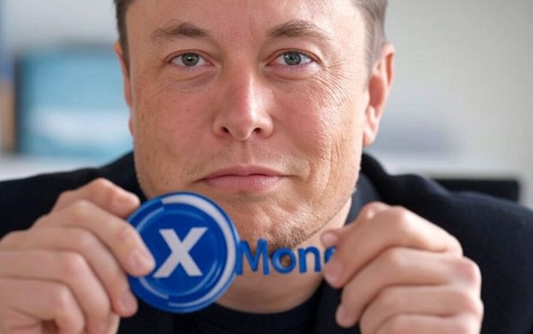 Elon Musk mit dem X-Money-Logo in der Hand