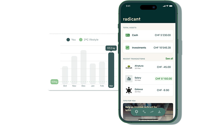Smartphone-Ansicht der Neo-Bank Radicant