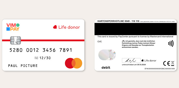 Bankkarte von Mastercard und gleichzeitig Organspender-Ausweis