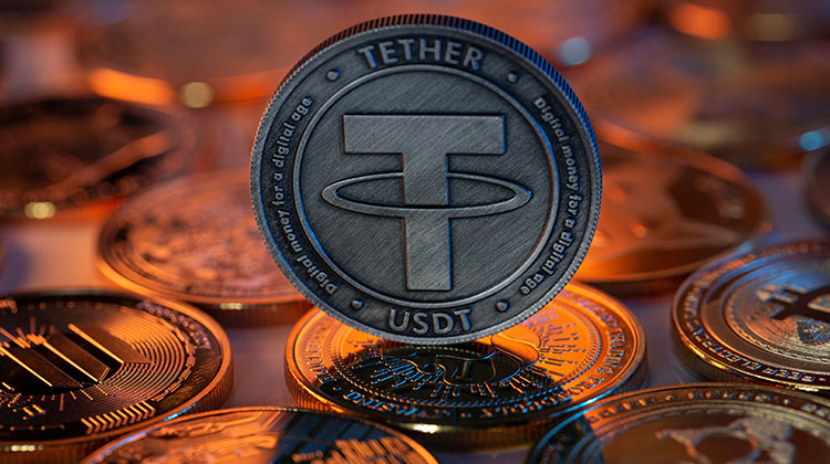 Stablecoin Tether als Münze präsentiert