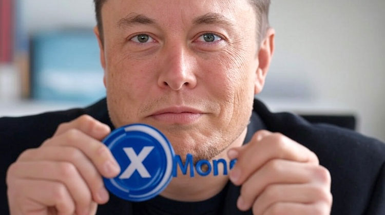 Elon Musk mit dem X-Money-Logo in der Hand